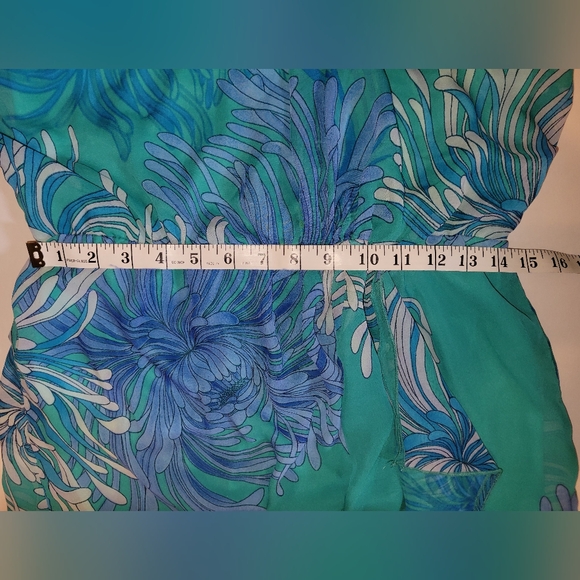 Bisou Bisou Strapless Blue and Teal Big Floral Print High Side Slit Maxi Dress - Picture 7 of 11